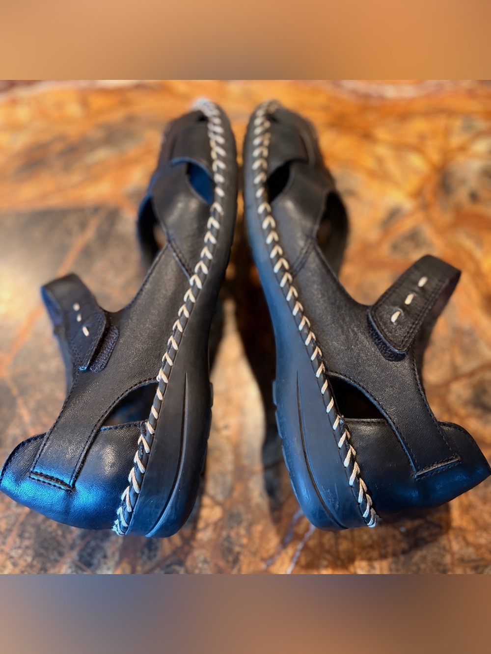 Rieker Black Mary Jane Leather Walking Sandals with Braided Sole Trim - Picture 6 of 8